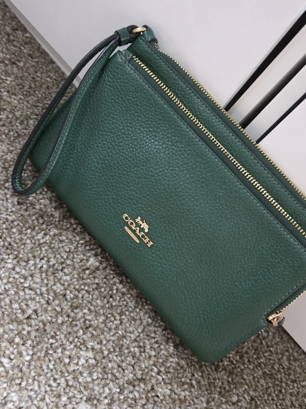 Coach Green Pebbled Leather Wristlet